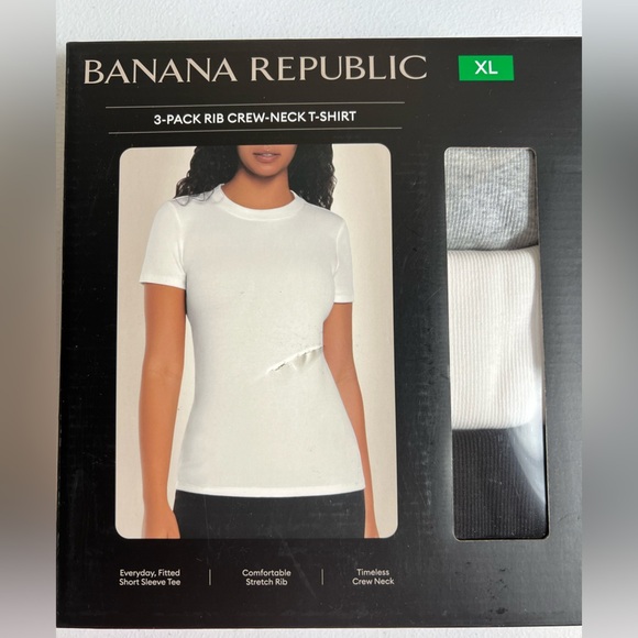 Open box Banana Republic Women's Ribbed Crewneck T-Shirt, 3-pack soft M L XL - Picture 4 of 6